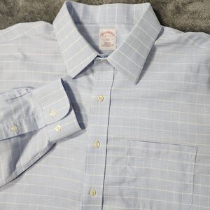 Brooks Brothers 346 Mens 18-6/7 Blue Windowpane Plaid Non Iron Cotton Shirt